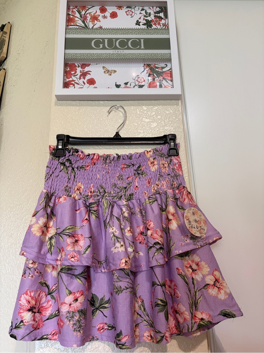 Lavender Floral Smocked Tiered Skater Skirt -